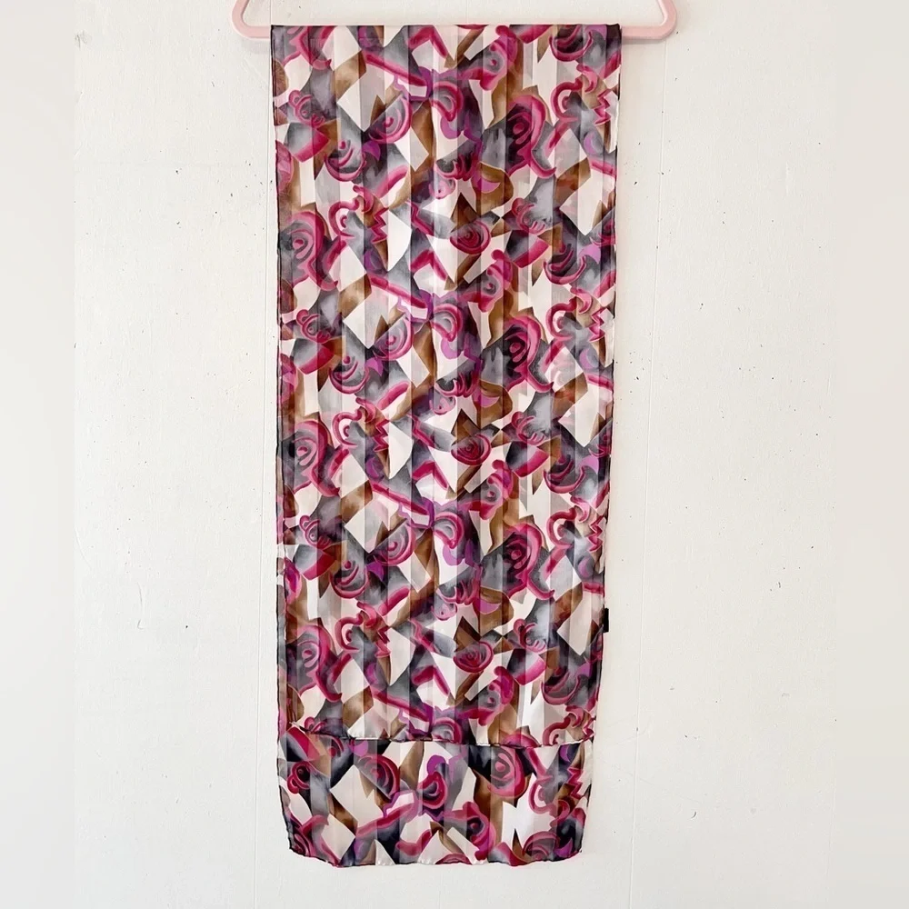 Vintage Silk Abstract Print Oblong Scarf